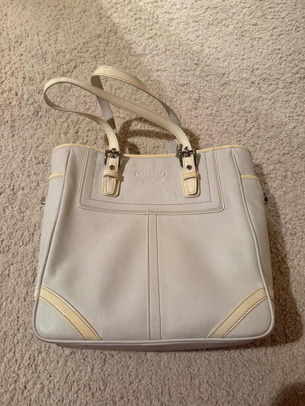 Coach Off-White Leather Tote with Cream Trim